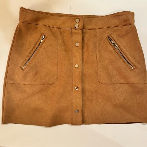 Altar’d State Mini Skirt Womens Medium Brown Faux Suede Flat Front Pockets Fall - Picture 1 of 11